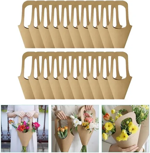 Miniatura 8 de ULTECHNOVO 20 bolsas de regalo de papel kraft con asas, soportes para ramo para el día de la madre, Pascua, regalos de boda, regalos de cumpleaños