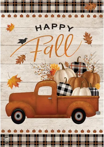 Bandera de jardín con texto en inglés «Happy Fall» para camioneta de 12.5 x 18 pulgadas Briarwood Lane