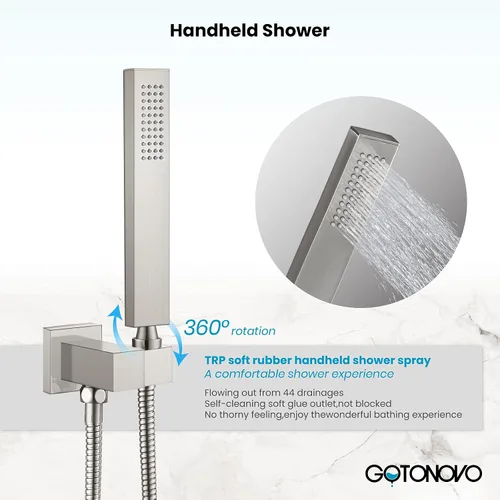 Miniatura 8 de gotonovo Grifo de bañera montado en la pared con rociador de mano, juego de grifo de ducha de bañera, mezclador de sistema de ducha de baño de una