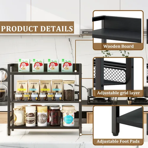 Miniatura 6 de IBUYKE Estante de especias industrial de 3 niveles, organizador de almacenamiento de escritorio, estante de condimentos de pie para encimera, Negro
