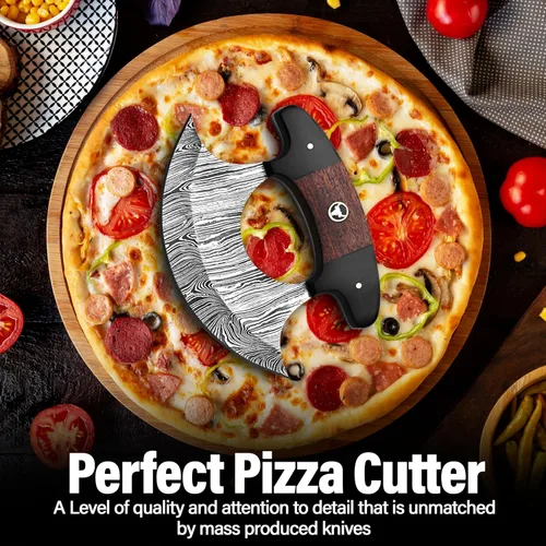 Miniatura 6 de Damascus Ulu Cuchillo hecho a mano de 5.5 pulgadas, cortador de pizza de Alaska, pequeño cuchillo Ulu con funda, regalo ideal de Alaska para picar