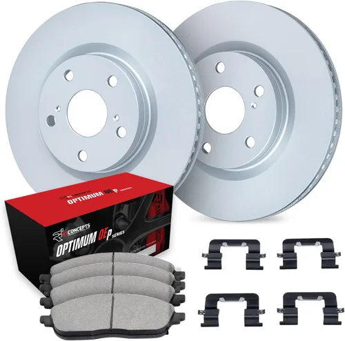 R1 Concepts Frenos delanteros y rotores | Hardware incluido | Kit de pastillas de freno y rotores delanteros Optimum OEp | Compatible con Ford