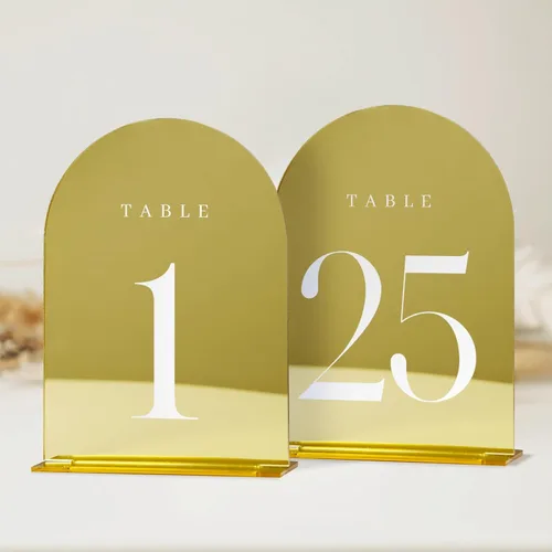 Miniatura 11 de Números de mesa de arco esmerilado para recepción de boda, paquete de 10 piezas de 5x7" Signos acrílicos de arco esmerilado con soporte, números