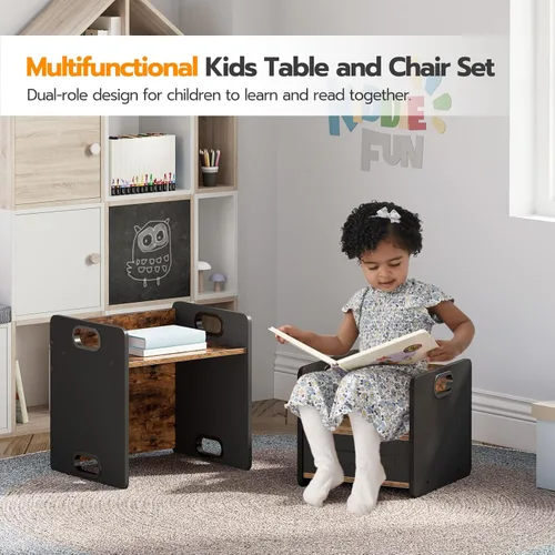 Miniatura 4 de HOOBRO Juego de mesa y silla de destete, juego de mesa y silla para niños, muebles para niños de 1 a 3 años, mesa y silla para niños para leer