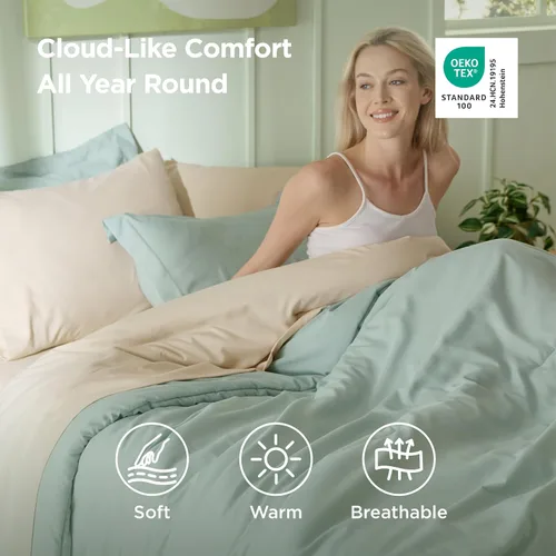 Miniatura 4 de Bedsure Juego de ropa de cama con edredón tamaño King en verde salvia, 7 piezas de ropa de cama ligera para cama King estilo boho, juego de ropa