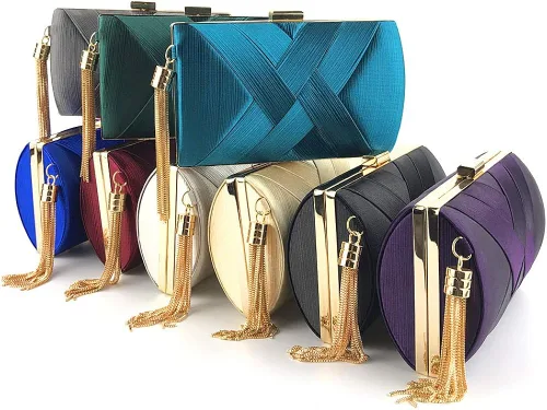 Miniatura 2 de Elegante bolso de mano de seda con colgante de borla para mujer, para novia, boda, graduación, fiesta de noche