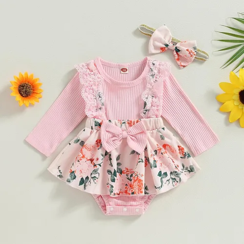 Miniatura 3 de Mubineo Ropa de primavera y otoño para bebé niña, traje de manga larga con encaje floral