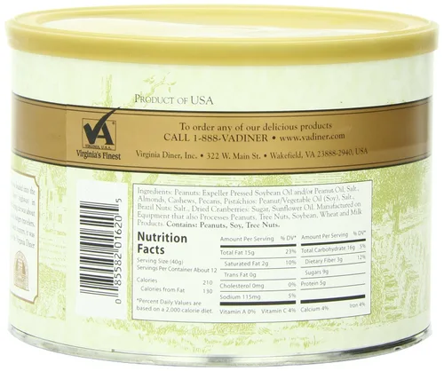 Miniatura 3 de Virginia Diner Mezcla natural de nueces de arándano: almendras tostadas, anacardos, nueces pecanas, pistachos, arándanos secos, 18 onzas