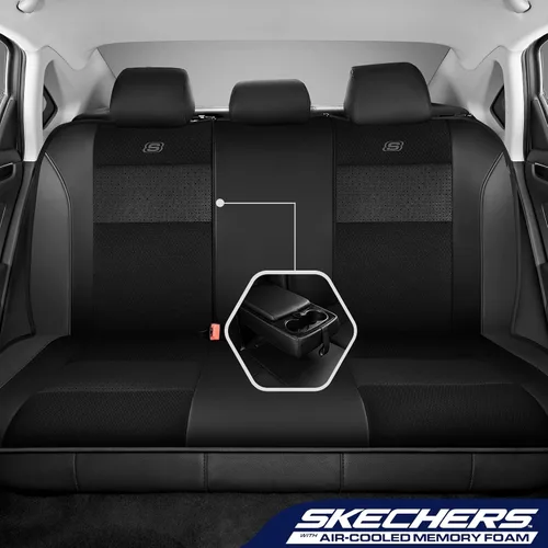 Miniatura 2 de Skechers Fundas de asiento de espuma viscoelástica y refrigeradas por aire, cuero de primera calidad con fundas de asiento de automóvil de malla