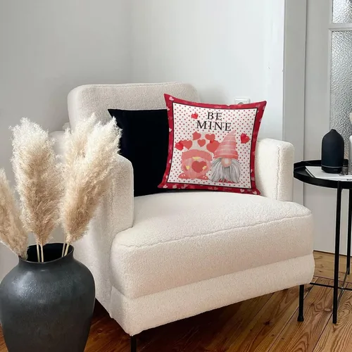 Miniatura 7 de Farmhouse Linen Cushion Cover Case for Living Room Bedroom Decor Be Mine Valentine's Day Red Pink Love Hearts Gnome Decorative Pillow Case with