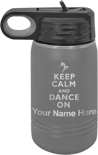 Miniatura 70 de LaserGram Botella de agua personalizada, mantén la calma y baila, acero inoxidable de doble pared aislada al vacío con popote superior, regalo Rosa