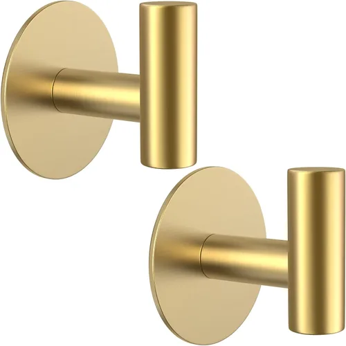 Ganchos de pared de acero inoxidable dorado, ganchos autoadhesivos resistentes para abrigos, toallas, batas, sombreros, delantales – Sin perforación