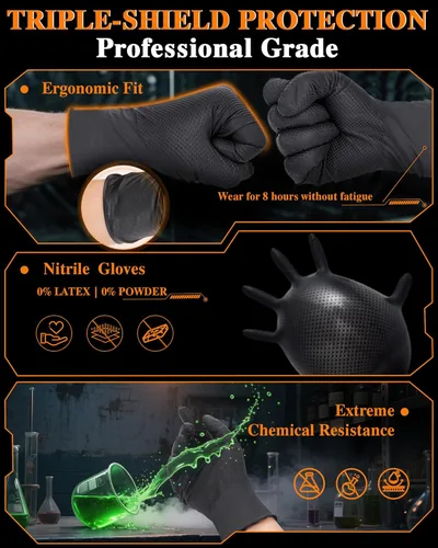 Miniatura 8 de Guantes de nitrilo Nitroshield 9 mil, resistentes, desechables, negros, talla XLarge, 800 piezas - Guantes de goma resistentes a productos químicos