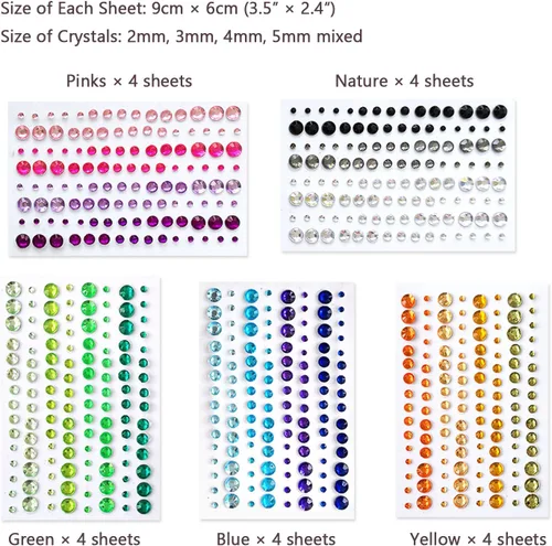 Miniatura 2 de 2800 piezas de 25 hojas autoadhesivas de joyas de diamantes de imitación, calcomanías de diamantes de imitación, gemas de diamantes de imitación