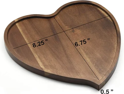 Miniatura 6 de JB Home Collection, Bandeja romántica de madera de acacia con forma de corazón, bandeja para servir aperitivos, pasteles, frutas, frutos secos