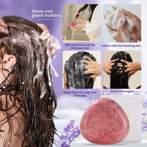 Miniatura 7 de Barra de champú Rose – Fortalece, nutre y da volumen al cabello – Fórmula a base de plantas con aceite de coco, aceite de aguacate y extractos