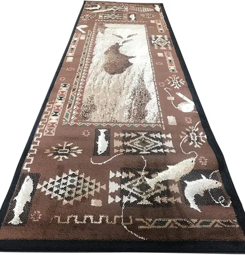 Miniatura 24 de Alfombra de pasillo estilo cabaña, estilo rústico, nativo americano, occidental, oso, alce, ciervo, vida silvestre, cabaña, diseño nativo 386