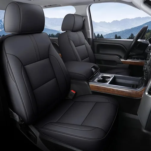 Miniatura 12 de Coverado Fundas de asiento para Chevy Silverado, fundas de asiento de piel sintética para Chevy Silverado GMC Sierra 2007-2025 1500, 2015-2025 Rojo