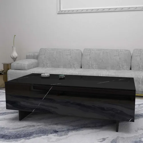 Miniatura 7 de COSVALVE Mesas de Centro Rectangulares de Mármol para Sala de Estar, Mesa Auxiliar Moderna Negra, Mesa de Centro Contemporánea de Alto Brillo Negro
