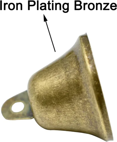 Miniatura 4 de Maydahui 10 cascabeles pequeños de bronce vintage mini (1.7 x 1.5 pulgadas) para entrenamiento de orinal de perro, timbre de puerta de perro, boda
