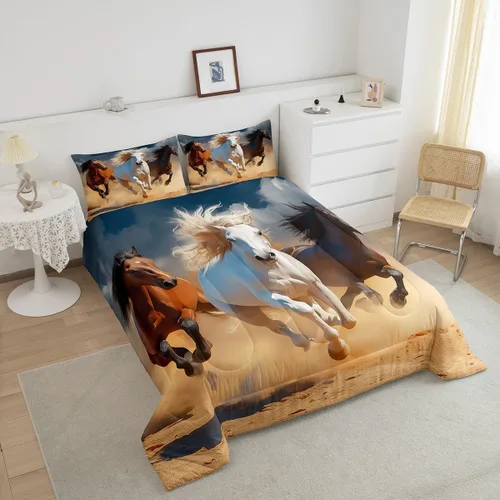 Miniatura 2 de Erosebridal Juego de edredón de caballo, tamaño individual, juego de ropa de cama de caballos al galope para niños, jóvenes y hombres, edredón