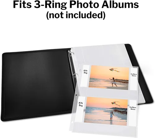 Miniatura 4 de Dunwell - Recambios para fundas de fotos, 3 anillas, bolsillos transparentes para fotos con ranuras para notas, capacidad para fotos de 4 x 6