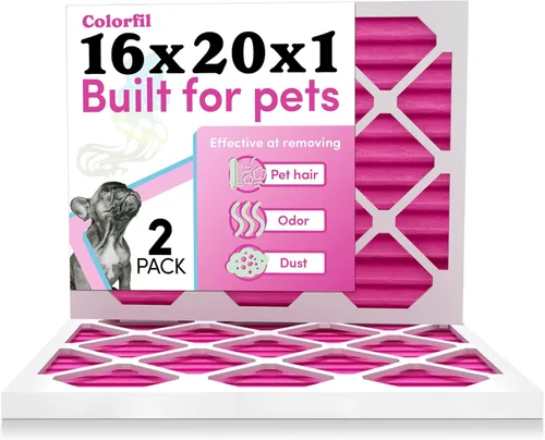 Colorfil - Filtro de aire de 16 x 20 x 1 pulgadas, filtros que cambian de color para olores de gatos y perros, filtro de CA MERV 8 para pelo y polvo
