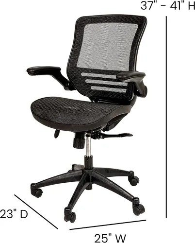 Miniatura 3 de Flash Furniture Warfield Silla de oficina giratoria ejecutiva de malla negra transparente con marco negro y brazos abatibles