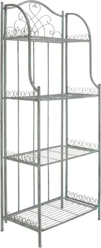Miniatura 7 de SAFAVIEH Colección Outdoor Amaris - Estante de panadería de 4 niveles, estilo victoriano, de hierro forjado envejecido, color verde oscuro