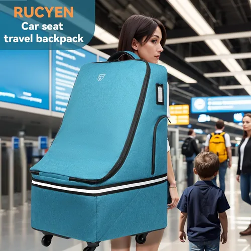 Miniatura 6 de RUCYEN Bolsa de viaje con ruedas para asiento de automóvil, mochila de viaje acolchada para asiento de automóvil para avión, bolsa de viaje grande