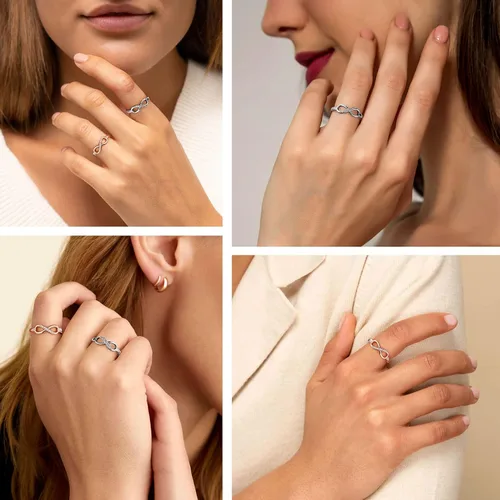 Miniatura 3 de Bestyle Anillos de plata de ley S925 con nudo infinito, anillos de circonita cúbica, bonitos anillos de amistad para mejores amigos, anillos