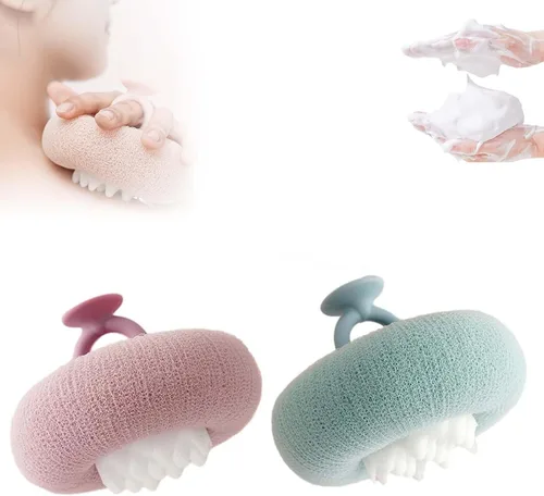 Bola de Baño con Ventosa Girasol Super Suave, Nueva Bola de Baño 2-en-1 Girasol 2025 con Anillos para los Dedos, Esponja de Baño Exfoliante y