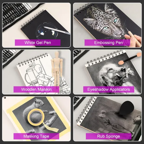 Miniatura 6 de HIFORNY Juego de Dibujo de 70 Piezas Kit de Bocetos - Lápices de Boceto Suministros de Arte para Adultos Artistas Niños con Cuaderno de Bocetos de 3