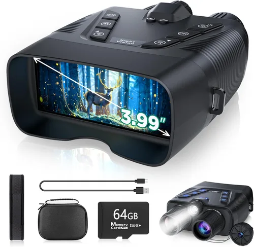 Gafas de visión nocturna, binoculares de visión nocturna 4K a todo color de 58 MP para adultos con batería de carga rápida de 10000 mAh, tarjeta de