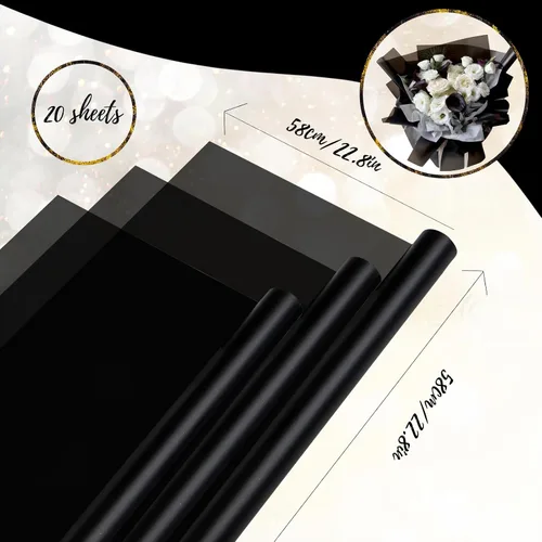 Miniatura 2 de Gloreyan 20 hojas de papel de regalo de flores negras, ramo de floristería para manualidades, ramo de flores frescas, envoltura impermeable, caja