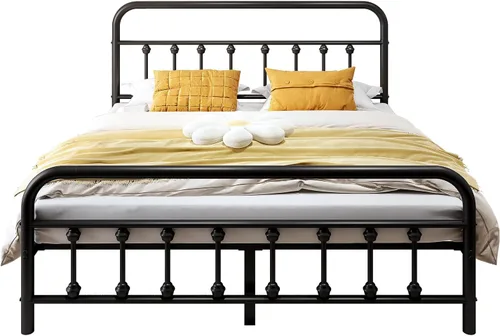 Miniatura 7 de Vengarus Base de cama de metal, marco de cama tamaño Queen con cabecero, estructuralmente estable, listones de acero resistente, almacenamiento