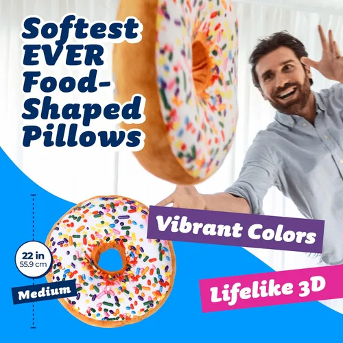 Miniatura 2 de Much Comfort Almohada Decorativa de Dona 3D con Chispitas de 22" - Hecha con Tela Súper Suave y Ultra Premium - Lindo, Cómodo, Cojín de Felpa
