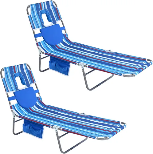 Miniatura 14 de SUNNYFEEL - Silla de bronceado plana con agujero boca abajo y ranuras para los brazos, silla de playa para tomar el sol, silla plegable de 5