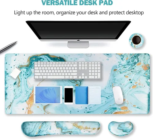 Miniatura 5 de ARTSO Alfombrilla de mouse grande para juegos, reposamuñecas para teclado y soporte para muñeca, borde cosido, base extendida, antideslizante