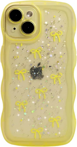 Miniatura 67 de Qokey Funda para iPhone 12 Pro Max de 6.7 pulgadas, diseño de onda rizada, borde transparente, brillante con purpurina, estrella brillante, bonita