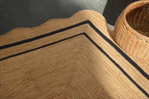 Alfombra de yute festoneado natural para entrada, alfombra trenzada de yute para cocina, alfombra reversible de yute para interiores y exteriores,
