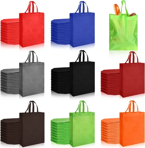 Miniatura 8 de Silkfly 120 bolsas de mano no tejidas a granel de 11.8 x 4 x 15 pulgadas, bolsas de regalo grandes reutilizables de tela con asas (negro)