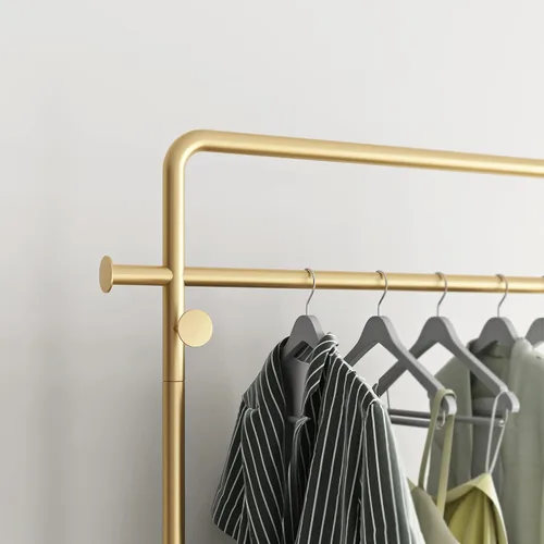 Miniatura 7 de TIEOU Percheros dorados con estante, percheros dorados resistentes para boutiques, perchero de metal independiente para colgar ropa, perchero Dorado