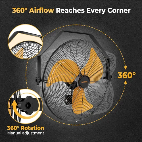 Miniatura 6 de CAMMOO Ventilador de montaje en pared de 18 pulgadas, cable de alimentación extendido de 6.6 pies, ajuste de inclinación de 360°, ventilador