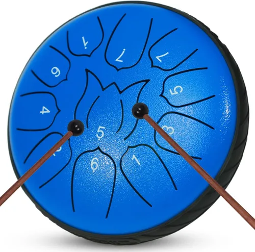 Miniatura 10 de Tambor de lengua de acero con 11 notas de 6 pulgadas con bolsa de tambor, libro de música, mazos de tambor, soporte para mazo, púas de dedos y Azul