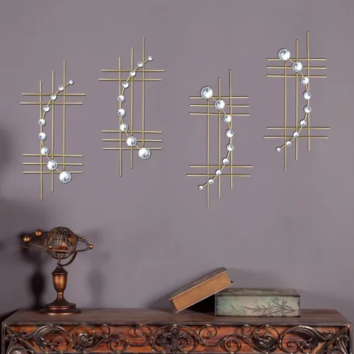Miniatura 8 de ZEXUIRU 4 piezas de arte abstracto de pared de metal para decoración del hogar, sala de estar, dormitorio, baño, oficina, metal, brillante, Negro