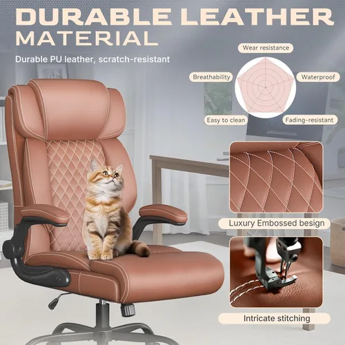 Miniatura 3 de Silla de oficina ejecutiva con respaldo alto transpirable, silla de oficina grande y alta, reposabrazos abatibles, soporte lumbar, silla giratoria