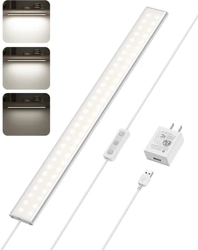 Miniatura 9 de ASOKO Iluminación LED para debajo del gabinete, barra de tira de luz de 12 pulgadas, luz blanca fría 6000 K regulable con enchufe USB, pequeña