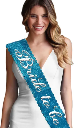 Miniatura 29 de Something Blue Gift for Bride To Be Sash - Banda de satén de grado nupcial - Decoraciones de despedida de soltera azul turquesa, Juego de 2 piezas