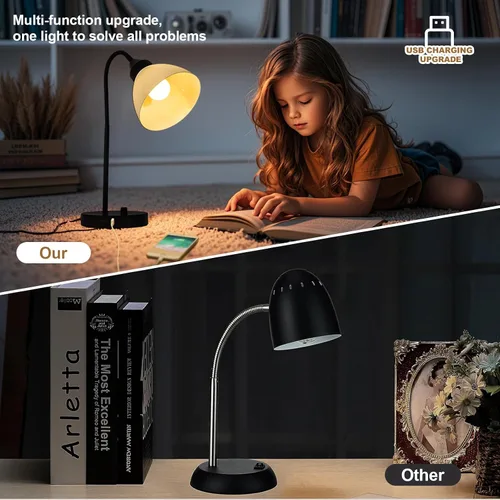 Miniatura 7 de Lámparas de escritorio, lámparas de mesa para dormitorios con 2 puertos USB, lámparas de noche regulables continuas, lámpara ajustable para sala